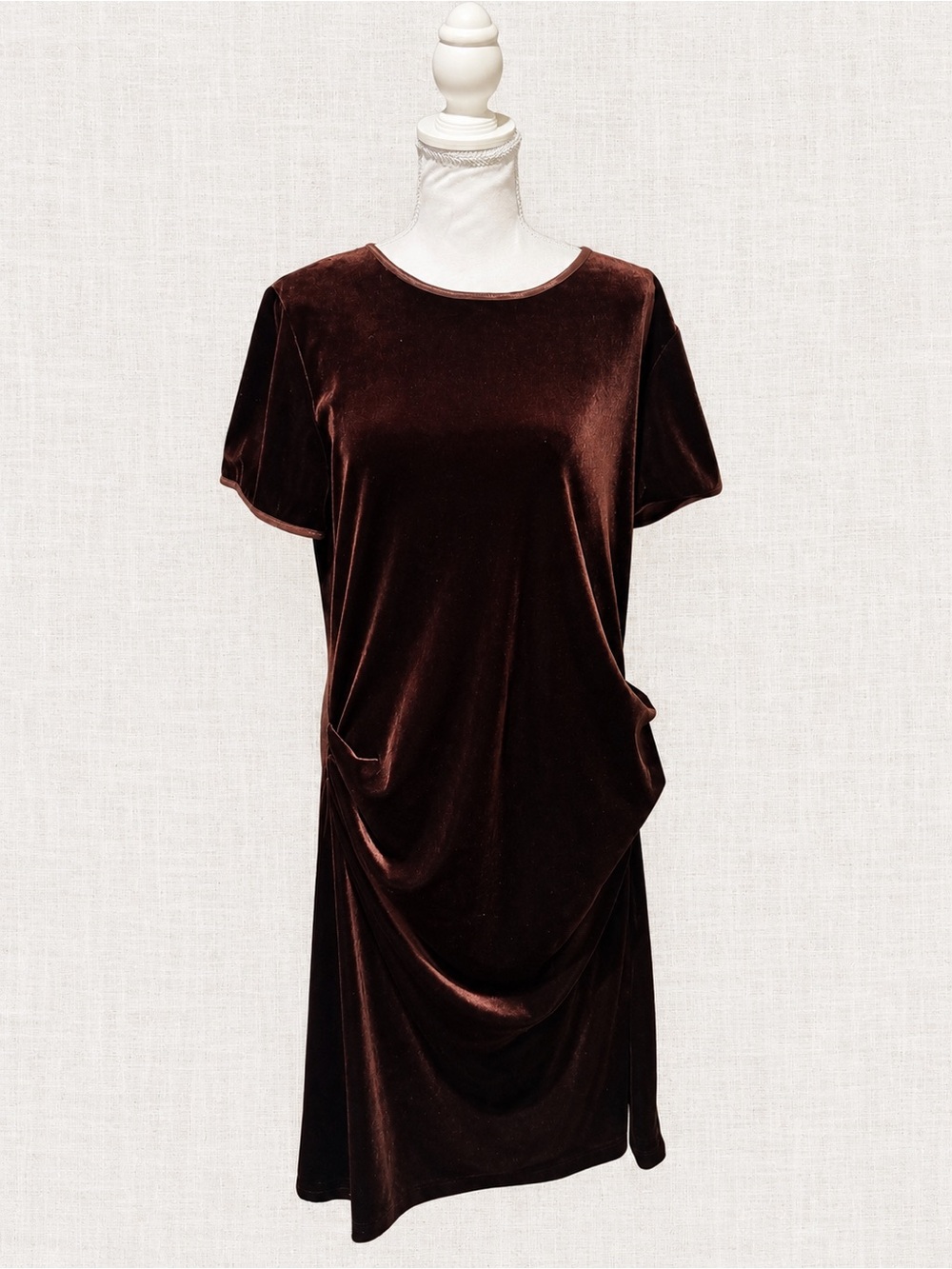 Vintage Norton McNaughton Brown Velvet Draped Midi Dress 90s Whimsygoth S